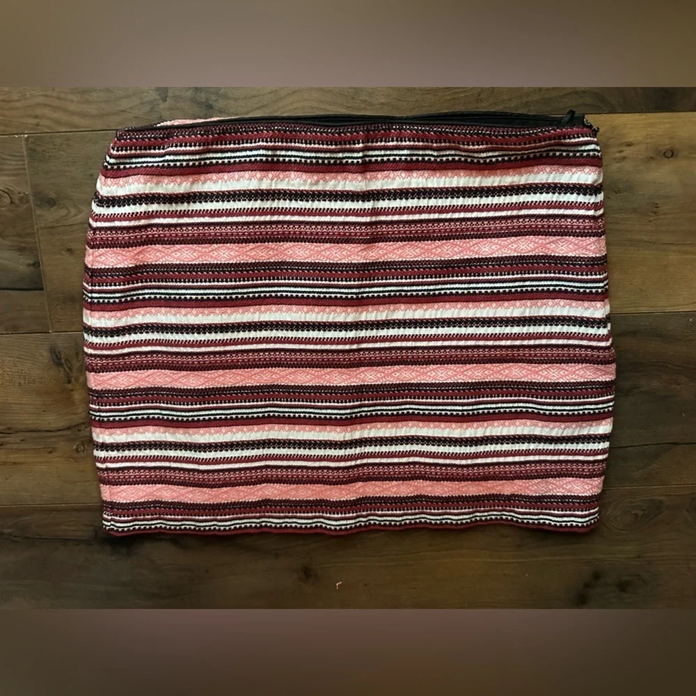 ZARA Trafaluc Textured Striped Mini Skirt | XS | Red, Black & Cream Boho Chic